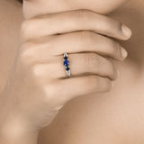 1.08 Carat Genuine Blue Sapphire and White Diamond 14K White Gold Ring