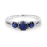 1.08 Carat Genuine Blue Sapphire and White Diamond 14K White Gold Ring