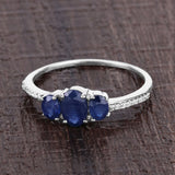 0.98 Carat Genuine Blue Sapphire and White Diamond 14K White Gold Ring