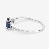 0.98 Carat Genuine Blue Sapphire and White Diamond 14K White Gold Ring