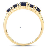 1.05 Carat Genuine Blue Sapphire and White Diamond 14K Yellow Gold Ring