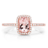 0.82 Carat Genuine Morganite and White Diamond 14K Rose Gold Ring