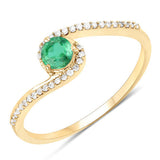 0.33 Carat Genuine Zambian Emerald and White Diamond 14K Yellow Gold Ring