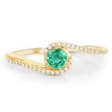 0.33 Carat Genuine Zambian Emerald and White Diamond 14K Yellow Gold Ring