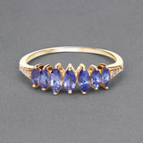 0.76 Carat Genuine Tanzanite and White Diamond 14K Yellow Gold Ring