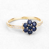 0.45 Carat Genuine Blue Sapphire and White Diamond 10K Yellow Gold Ring