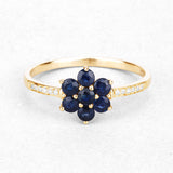 0.45 Carat Genuine Blue Sapphire and White Diamond 10K Yellow Gold Ring