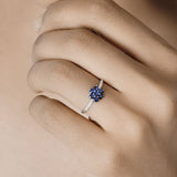 0.59 Carat Genuine Blue Sapphire and White Diamond 14K White Gold Ring