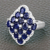 3.48 Carat Genuine Blue Sapphire and White Zircon .925 Sterling Silver Ring