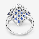 3.48 Carat Genuine Blue Sapphire and White Zircon .925 Sterling Silver Ring