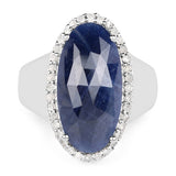 9.83 Carat Genuine Blue Sapphire and White Diamond .925 Sterling Silver Ring