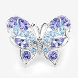 3.60 Carat Genuine Tanzanite and Swiss Blue Topaz .925 Sterling Silver Ring