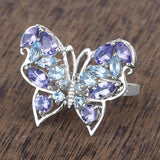 3.60 Carat Genuine Tanzanite and Swiss Blue Topaz .925 Sterling Silver Ring