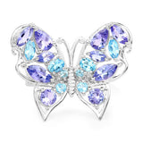 3.60 Carat Genuine Tanzanite and Swiss Blue Topaz .925 Sterling Silver Ring