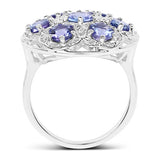 2.00 Carat Genuine Tanzanite and White Zircon .925 Sterling Silver Ring