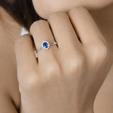 0.44 Carat Genuine Blue Sapphire and White Diamond 14K White Gold Ring
