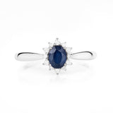 0.44 Carat Genuine Blue Sapphire and White Diamond 14K White Gold Ring