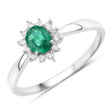 0.40 Carat Genuine Zambian Emerald and White Diamond 14K White Gold Ring