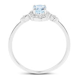 0.48 Carat Genuine Aquamarine and White Diamond 14K White Gold Ring