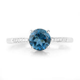 1.05 Carat Genuine London Blue Topaz and White Diamond 14K White Gold Ring