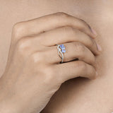 0.56 Carat Genuine Tanzanite and White Diamond 14K White Gold Ring