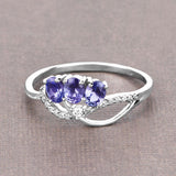 0.56 Carat Genuine Tanzanite and White Diamond 14K White Gold Ring