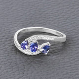 0.51 Carat Genuine Tanzanite and White Diamond 14K White Gold Ring
