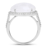 7.33 Carat Genuine White Rainbow Moonstone And White Topaz .925 Sterling Silver Ring