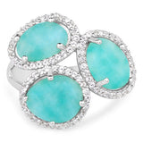 5.30 Carat Genuine Amazonite And White Topaz .925 Sterling Silver Ring