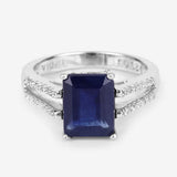 3.07 Carat Glass Filled Sapphire and White Zircon .925 Sterling Silver Ring