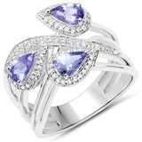 1.52 Carat Genuine Tanzanite and White Zircon .925 Sterling Silver Ring