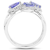 1.52 Carat Genuine Tanzanite and White Zircon .925 Sterling Silver Ring