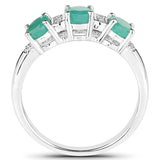 0.90 Carat Genuine Emerald and White Topaz .925 Sterling Silver Ring