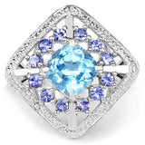 4.24 Carat Genuine Blue Topaz and Tanzanite .925 Sterling Silver Ring