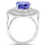 14K White Gold 6.83 Carat Genuine Tanzanite and White Diamond Ring