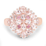 "2.36 Carat Genuine Morganite, Pink Tourmaline and White Diamond .925 Sterling Silver Ring