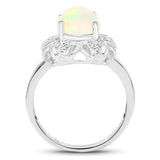 1.73 Carat Genuine Ethiopian Opal & White Topaz .925 Sterling Silver Ring