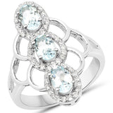 1.54 Carat Genuine Aquamarine and White Zircon .925 Sterling Silver Ring