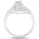 1.54 Carat Genuine Aquamarine and White Zircon .925 Sterling Silver Ring