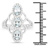 1.54 Carat Genuine Aquamarine and White Zircon .925 Sterling Silver Ring
