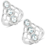 1.54 Carat Genuine Aquamarine and White Zircon .925 Sterling Silver Ring