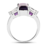 4.20 Carat Genuine Amethyst and White Topaz .925 Sterling Silver Ring