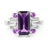 4.20 Carat Genuine Amethyst and White Topaz .925 Sterling Silver Ring