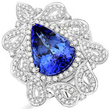 11.68 Carat Genuine Tanzanite and White Diamond 18K White Gold Ring