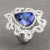 11.68 Carat Genuine Tanzanite and White Diamond 18K White Gold Ring