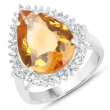 8.56 Carat Genuine Citrine and White Topaz .925 Sterling Silver Ring