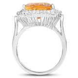 8.56 Carat Genuine Citrine and White Topaz .925 Sterling Silver Ring