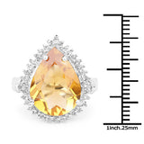 8.56 Carat Genuine Citrine and White Topaz .925 Sterling Silver Ring