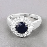 1.71 Carat Genuine Blue Sapphire and White Diamond 10K White Gold Ring