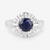 1.71 Carat Genuine Blue Sapphire and White Diamond 10K White Gold Ring
